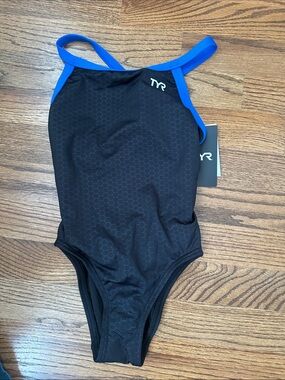 TYR Black Hexa Diamondfit Y One-Piece Swimsuit with Blue Trim 24